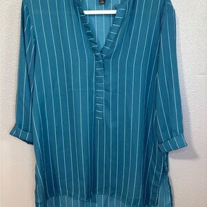 Worthington Teal and White Striped Blouse